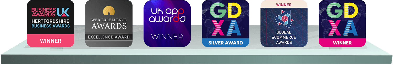 Web Excellence Awards 2023 Winner, UK App Awards 2021 Winner, Global eCommerce Awards 2021 Winner, European IT & Software Excellence Awards Winner, UK App Awards 2020 Winner, Global Digital Excellence Awards Global UX Winner